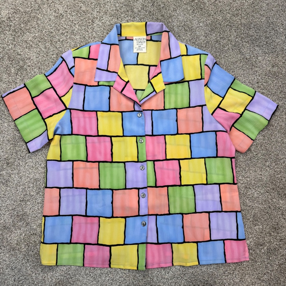 Allison Daley Petites Multi Color Geometric Block Button Front Shirt‎ Size 10P